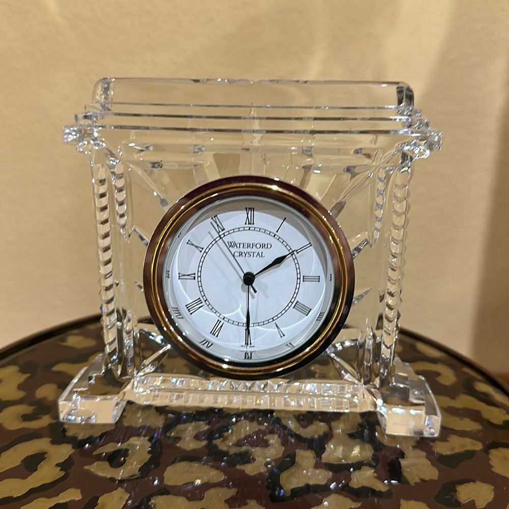 Beautiful traditionally shaped mantle type Waterford, crystal clock